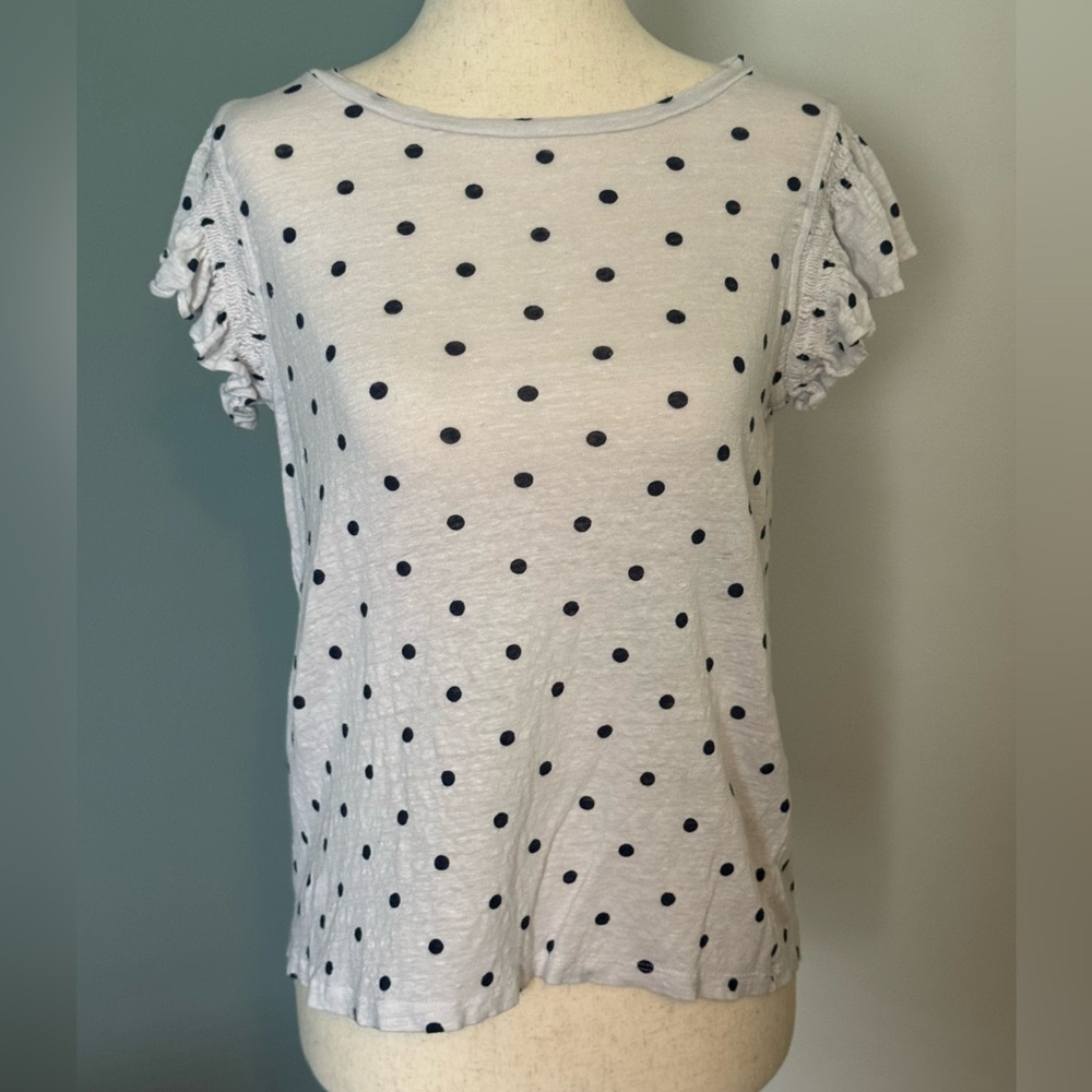 LOFT Navy Polka Dot Short Sleeve Top